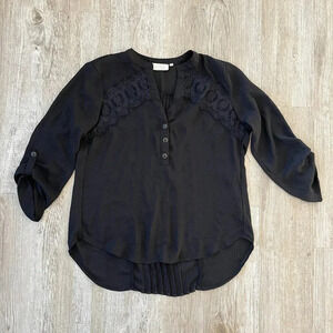Womens Soulmates Black 3/4 Sleeve Sheer Blouse - S